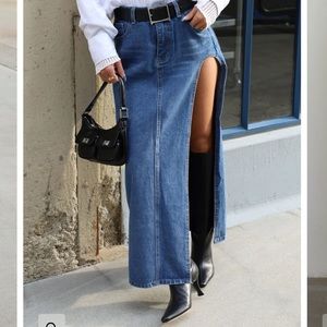 Shoplunab denim maxi skirt with slit
